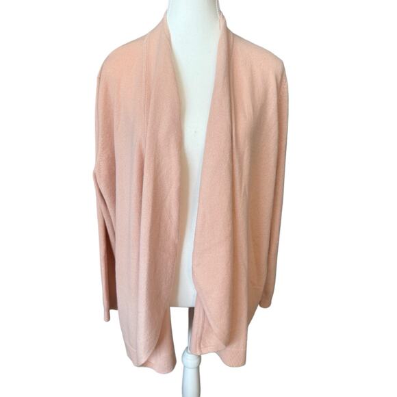 Lands’ End 100% CASHMERE Blush Rose Beige Open Front Classic Cardigan Plus Sz 1X - Picture 1 of 5